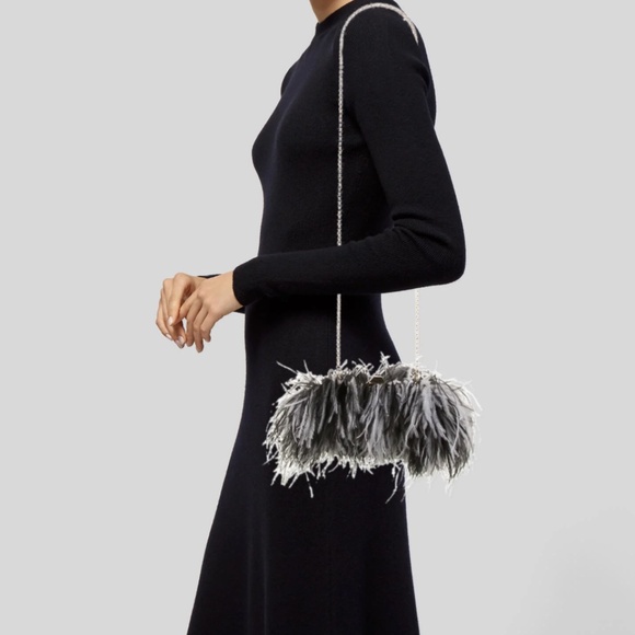 Giambattista Valli Bicolor Ostrich Feather Satin Clutch - Picture 2 of 4